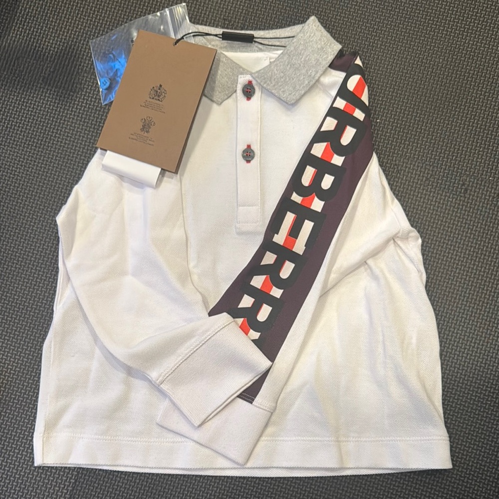 Burberry White Polo with Geometric Stripe